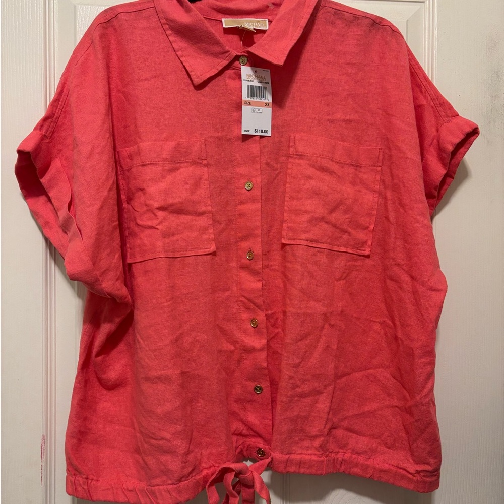 NWT Michael Kors Women's Coral Button-Up Top